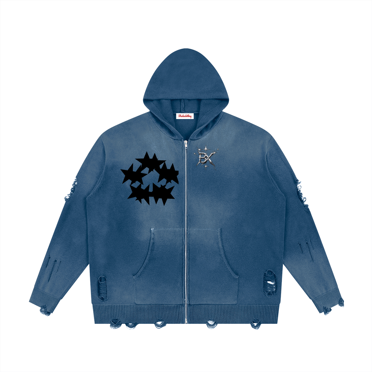 BX  Distressed Full Zip Sweater