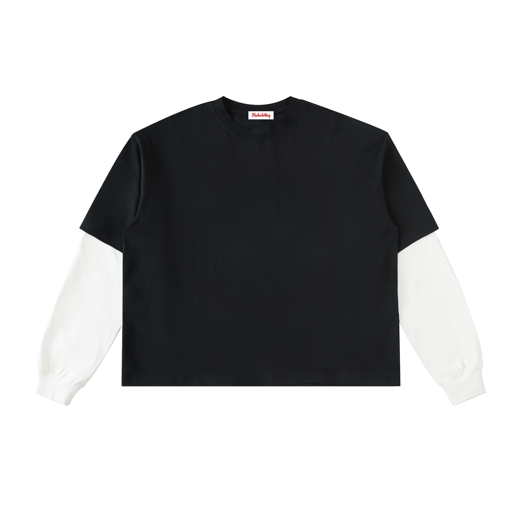BX Layered Contrast Sleeve Cotton T-Shirt