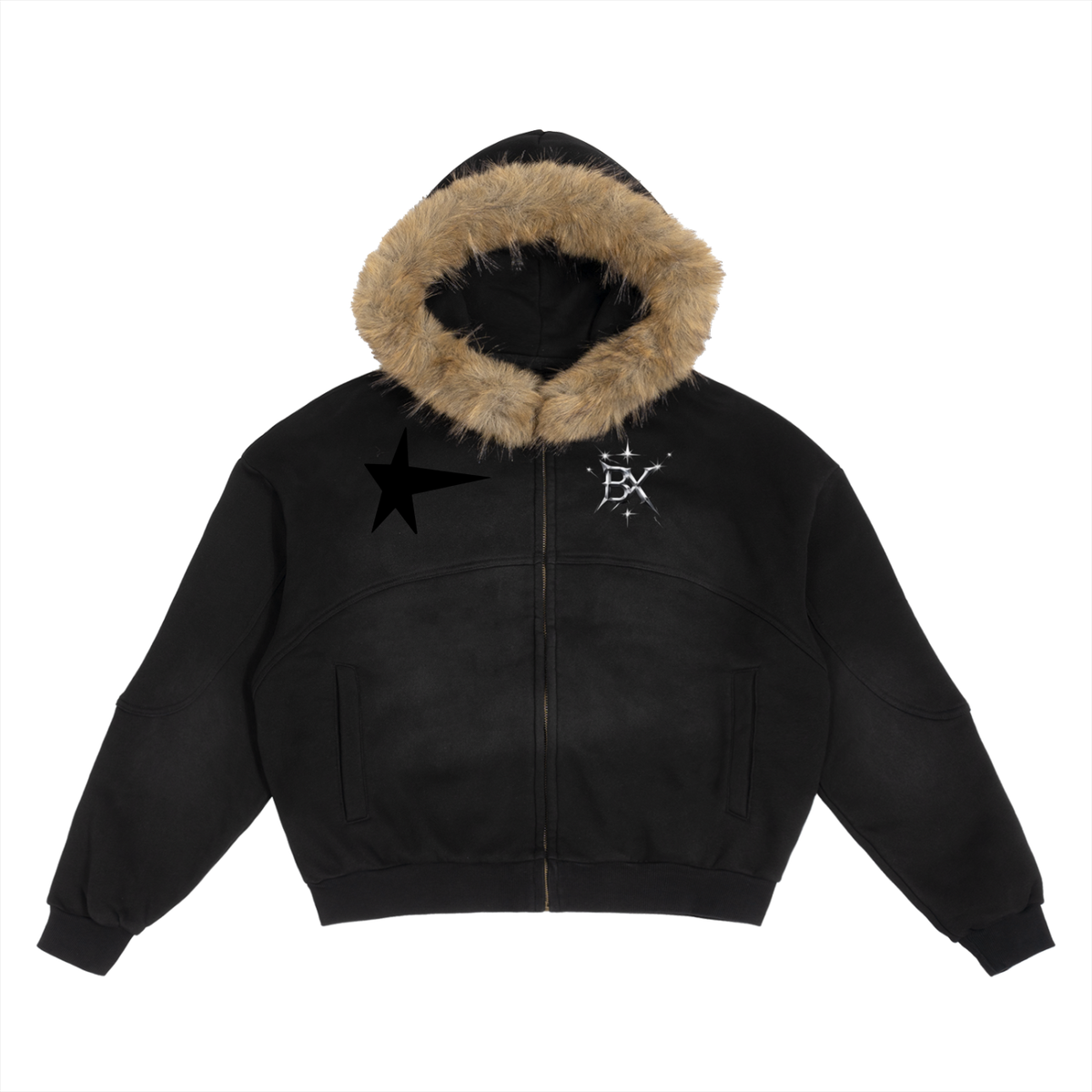 BX-detachable fur hoodie