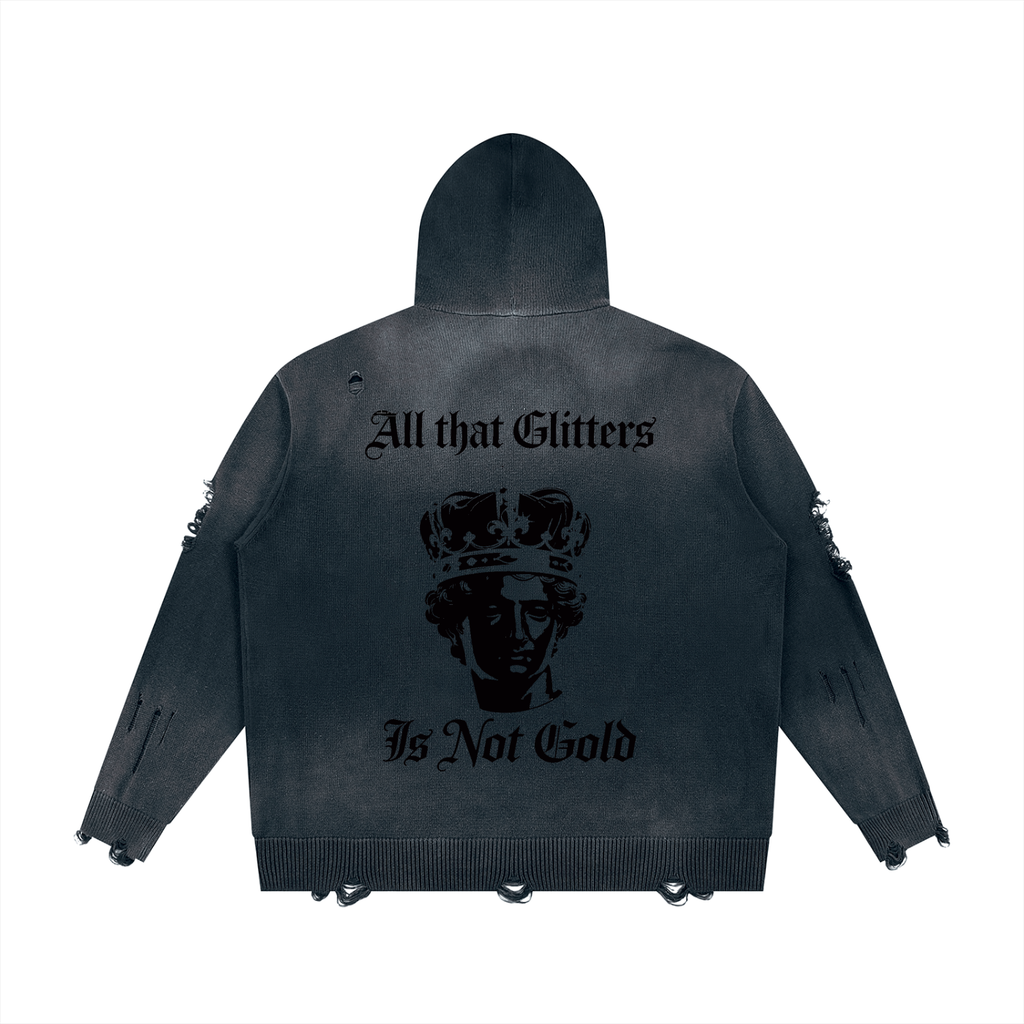 BX  Distressed Full Zip Sweater