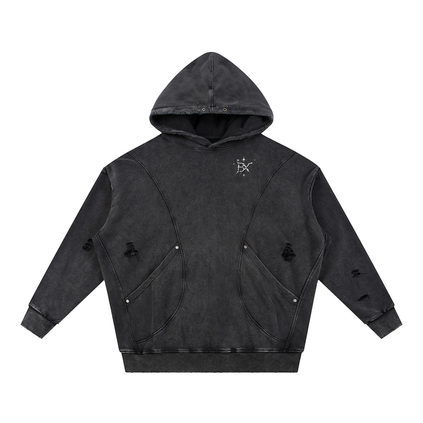 BX Distressed Panel Pocket Hoodie