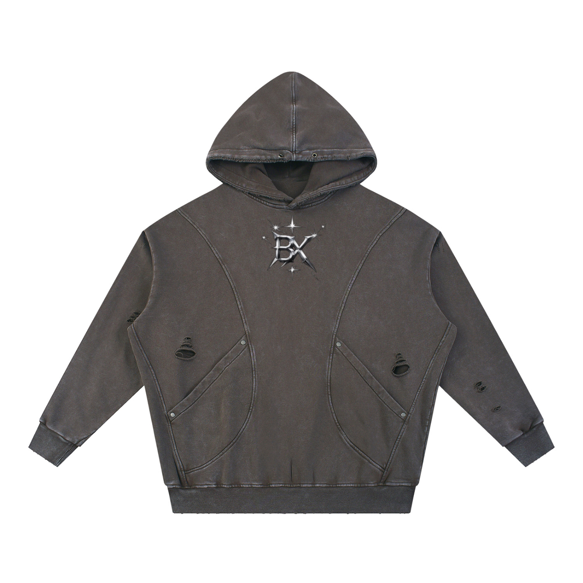 BX Distressed Panel Pocket Hoodie