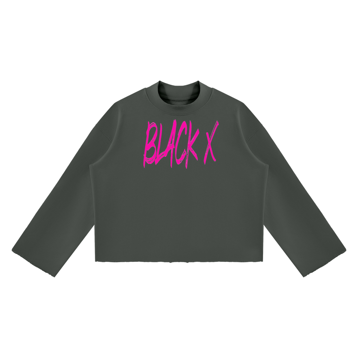 BX  Mock Neck Raw Edge Boxy Sweatshirt