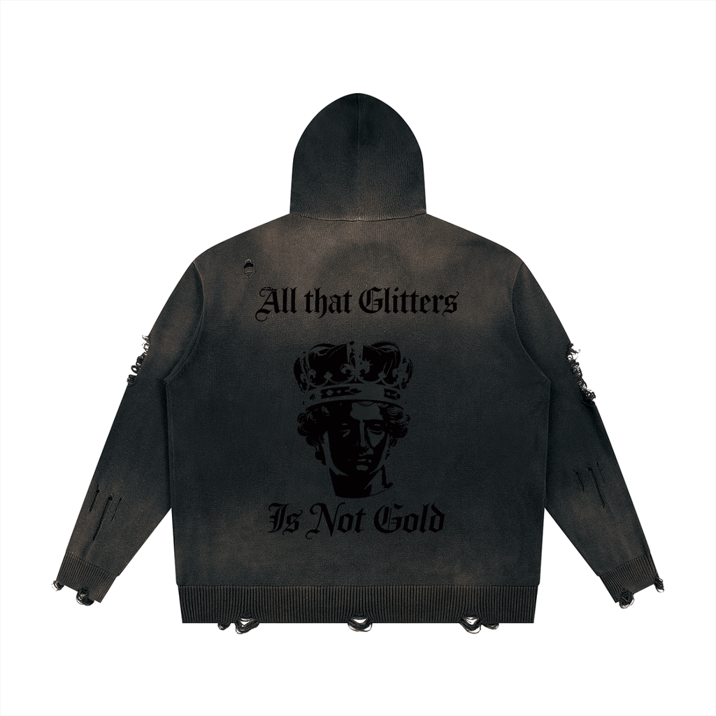 BX  Distressed Full Zip Sweater
