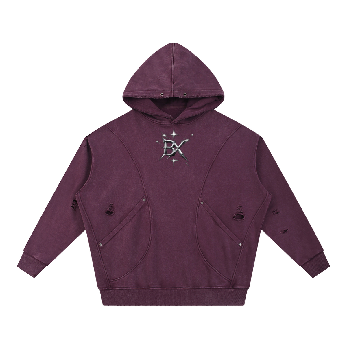 BX Distressed Panel Pocket Hoodie