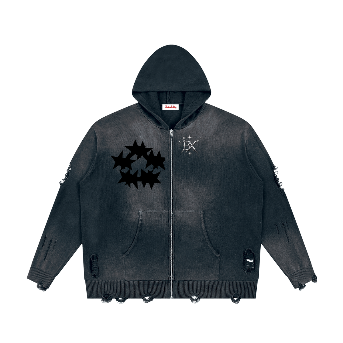 BX  Distressed Full Zip Sweater
