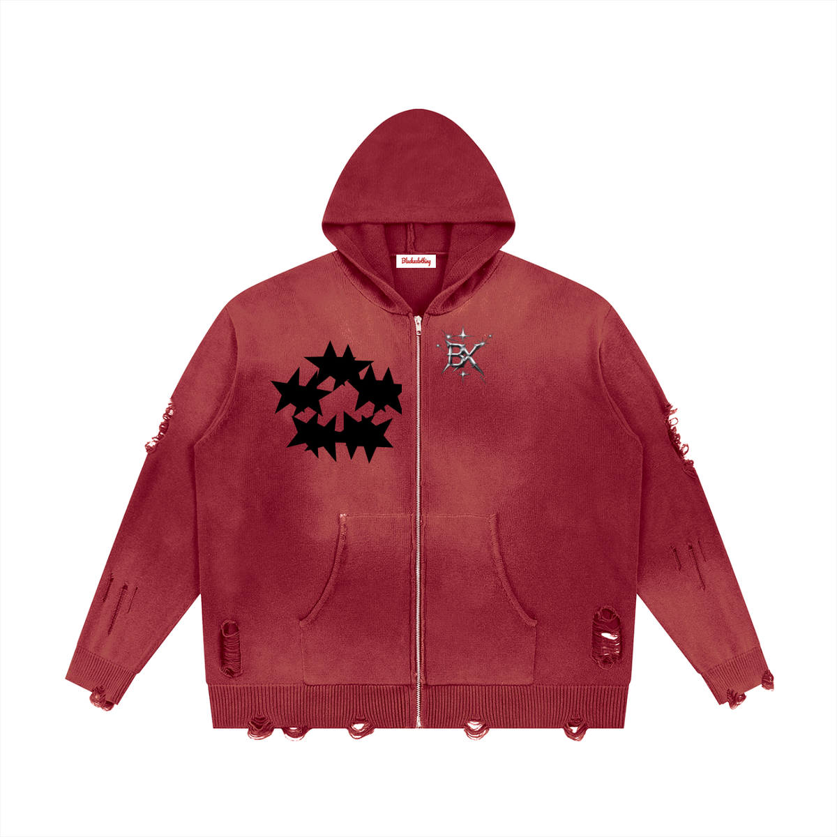 BX  Distressed Full Zip Sweater