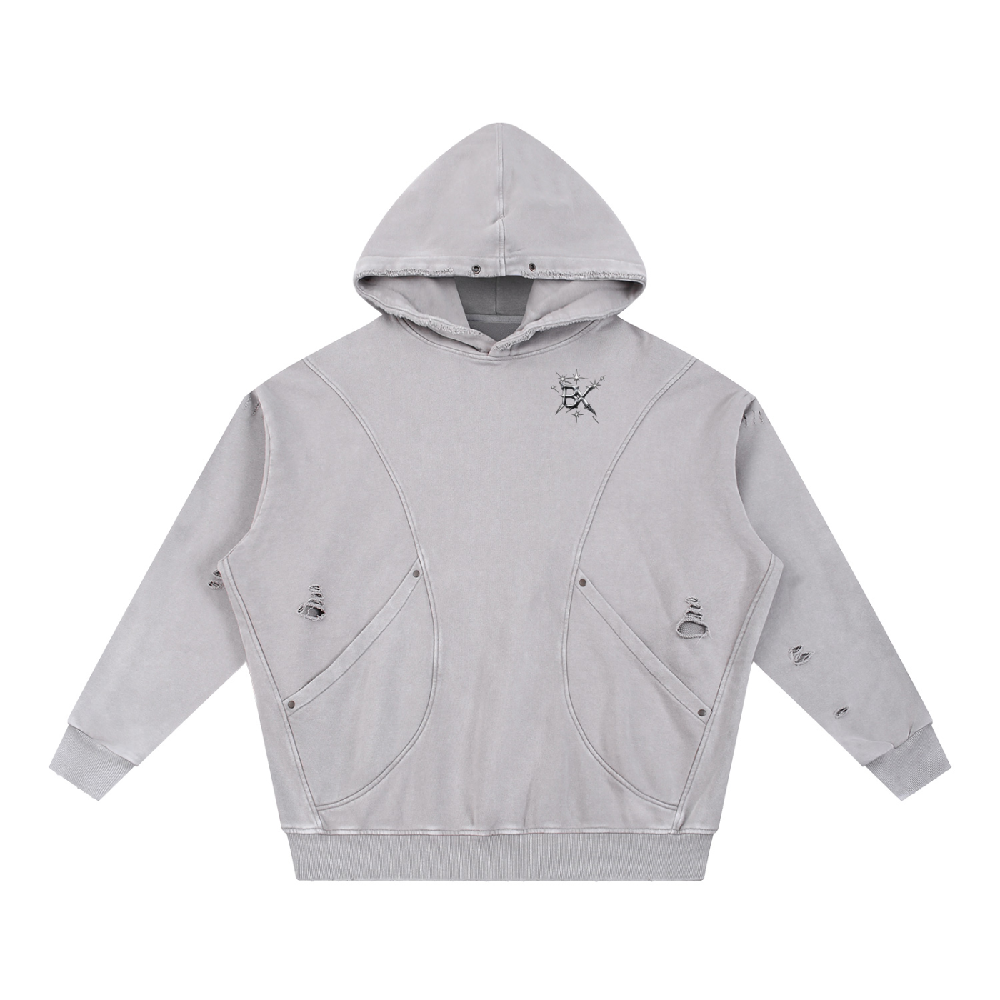 BX Distressed Panel Pocket Hoodie