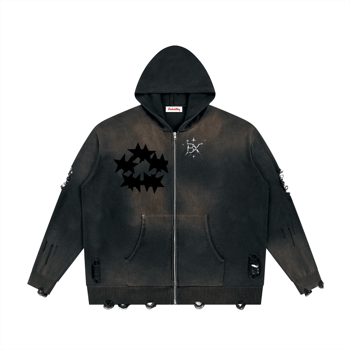 BX  Distressed Full Zip Sweater