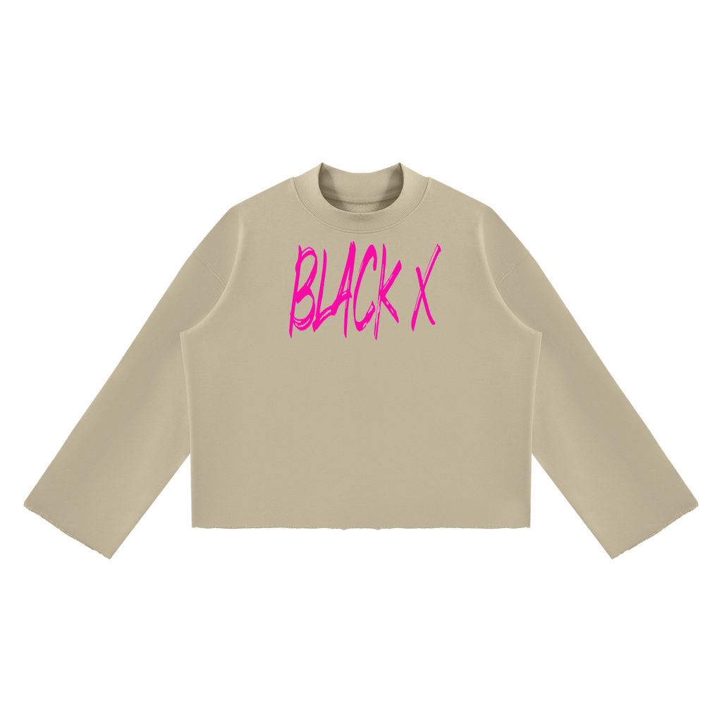 BX  Mock Neck Raw Edge Boxy Sweatshirt