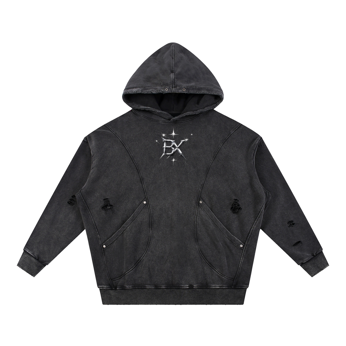 BX Distressed Panel Pocket Hoodie