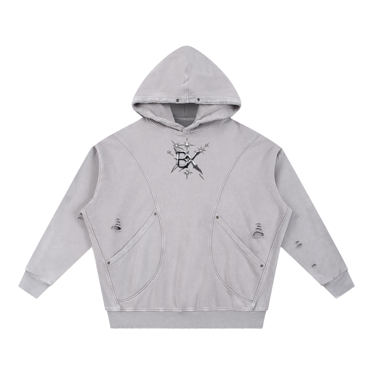 BX Distressed Panel Pocket Hoodie